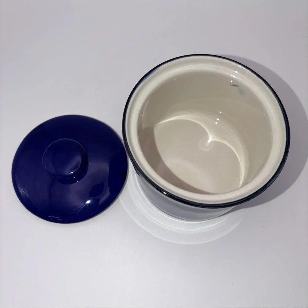 Vintage Cobalt Blue Stoneware Tea Cups Set w Sugar Bowl & Creamer - Picture 7 of 16